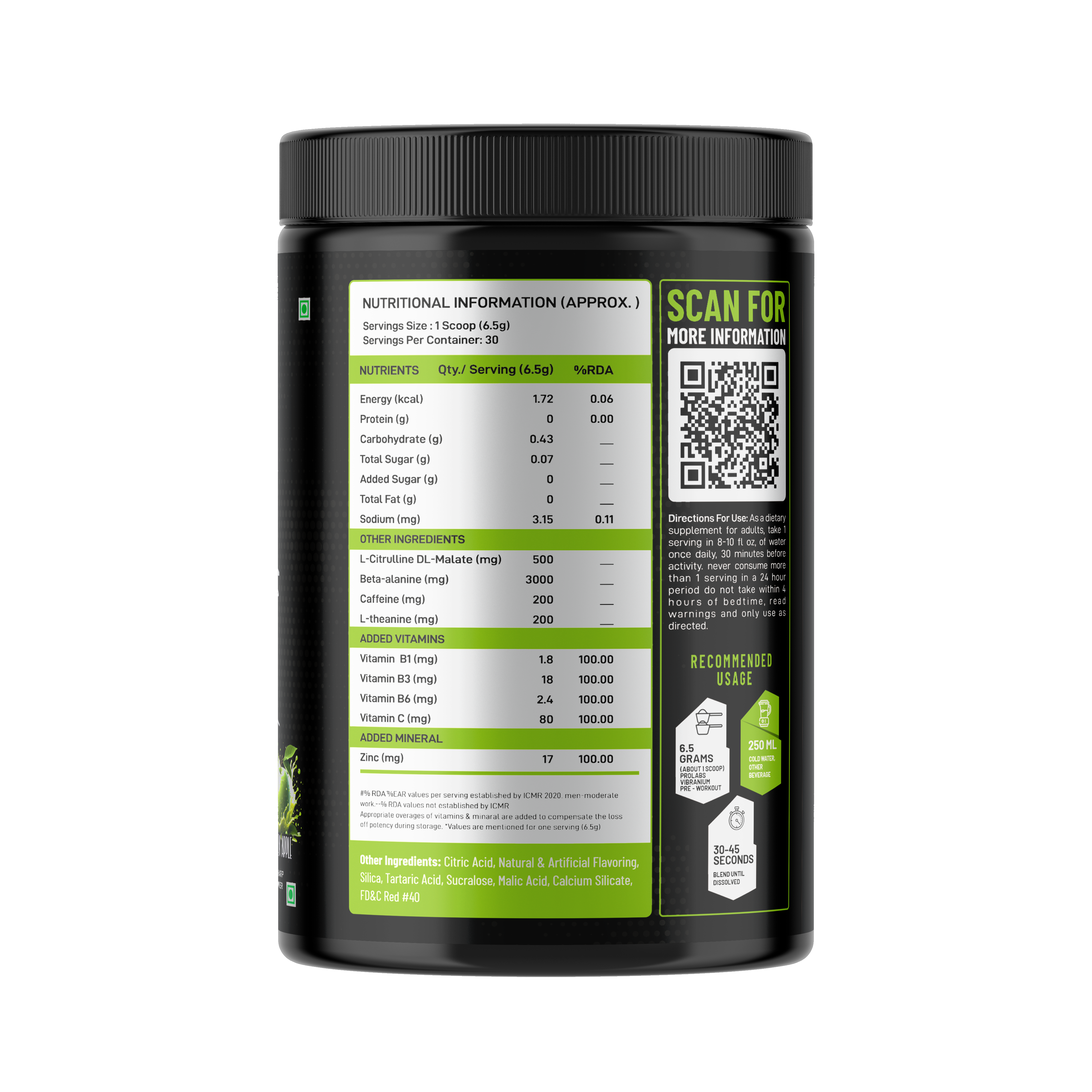 VIBRANIUM Pre Workout 30 Servings Green Apple