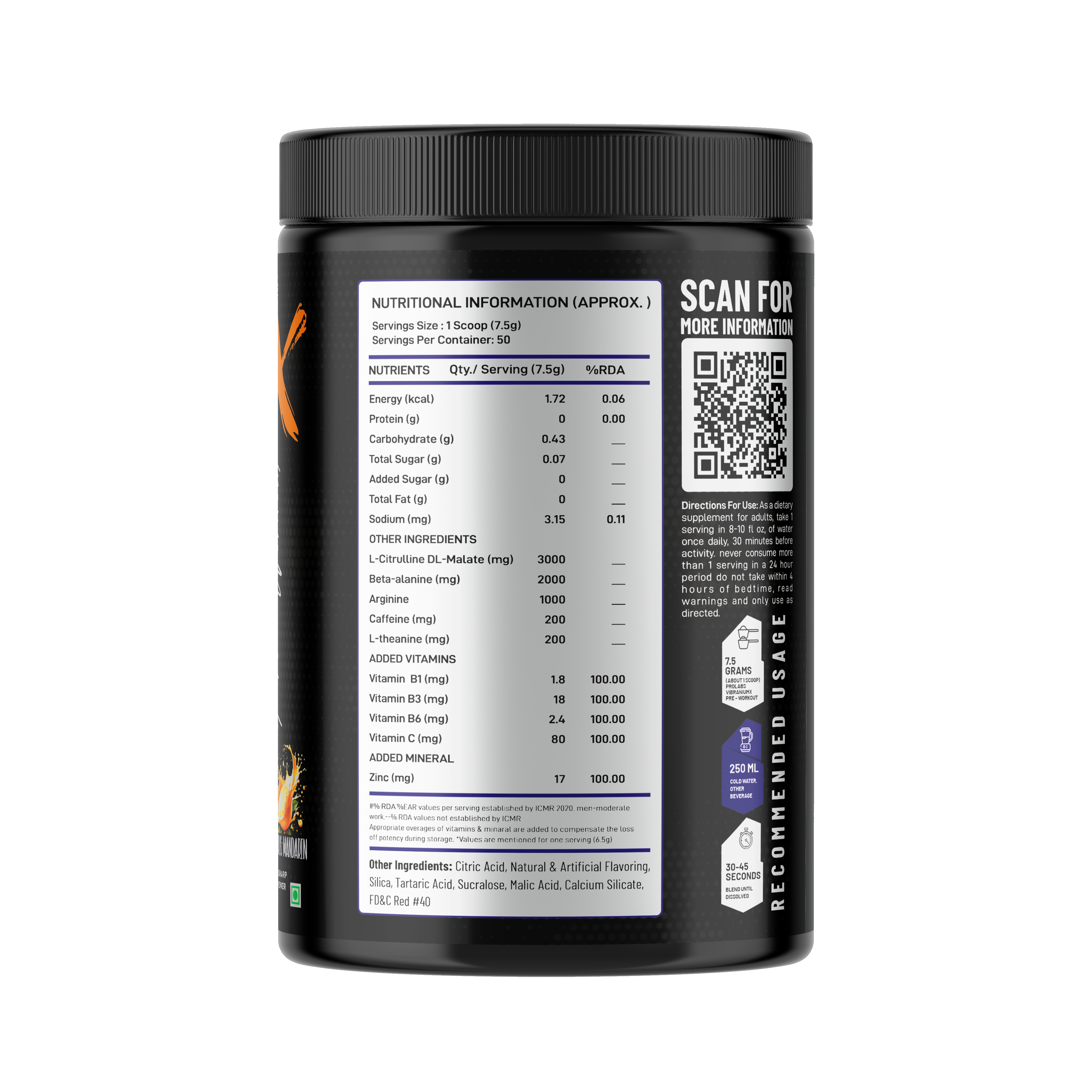 VIBRANIUM-X Pre Workout Citrus Mandarin 50 Servings