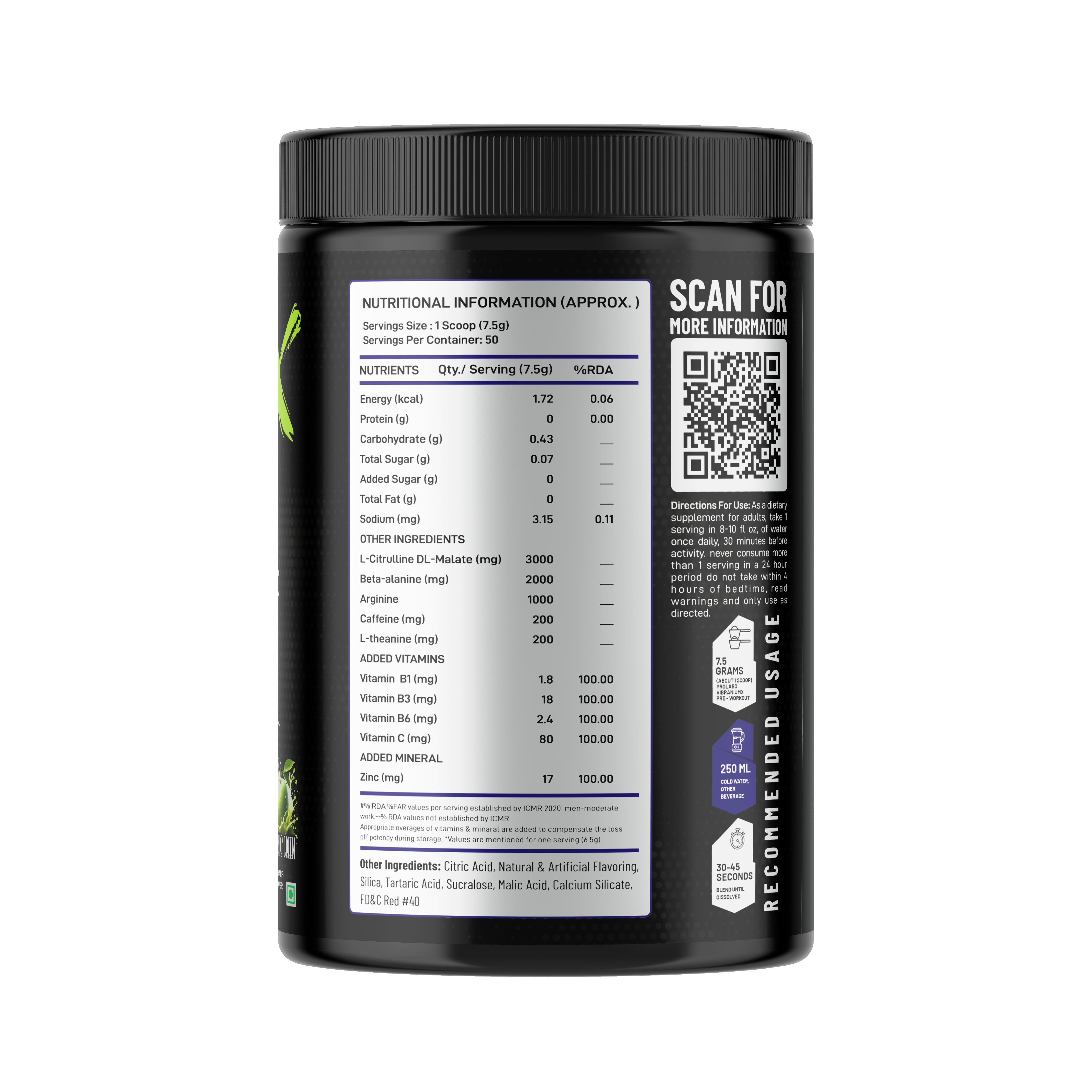 VIBRANIUM-X Pre Workout Granade Green 50 Servings