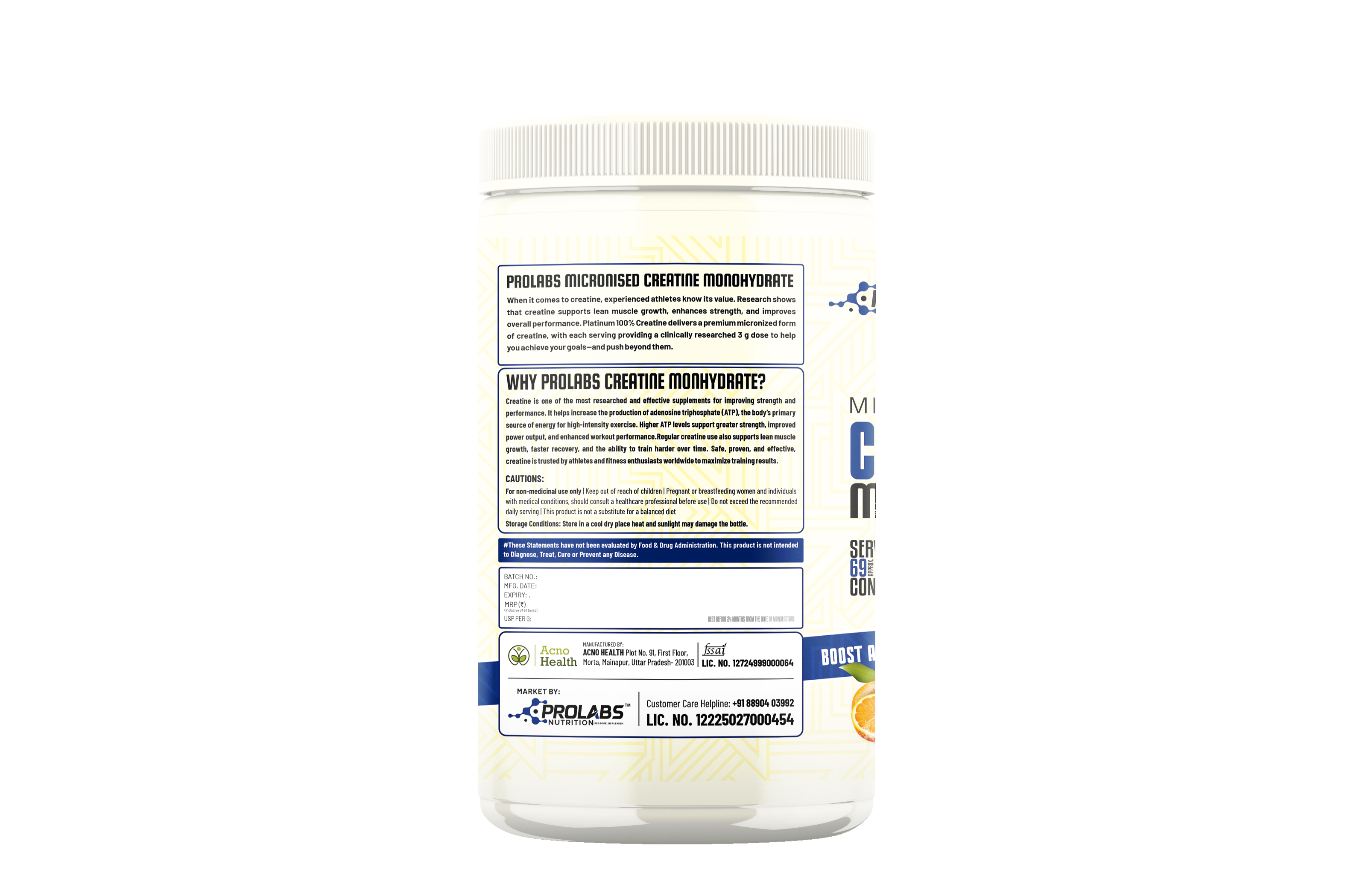 PROLABS NUTRITION MICRONISED CREATINE MONOHYDRATE ORANGE